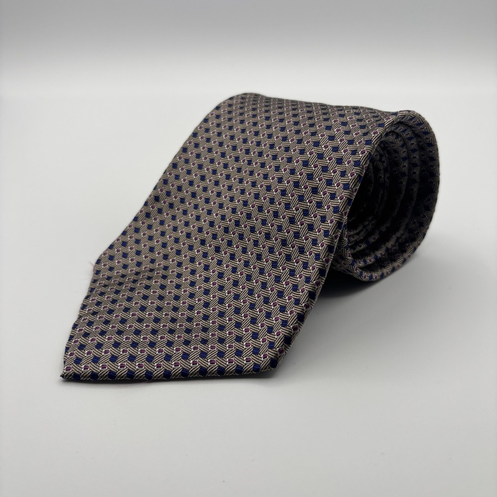 Vintage‎ Polo Ralph Lauren Mens Silk Necktie Navy Burgundy Geometric Tie